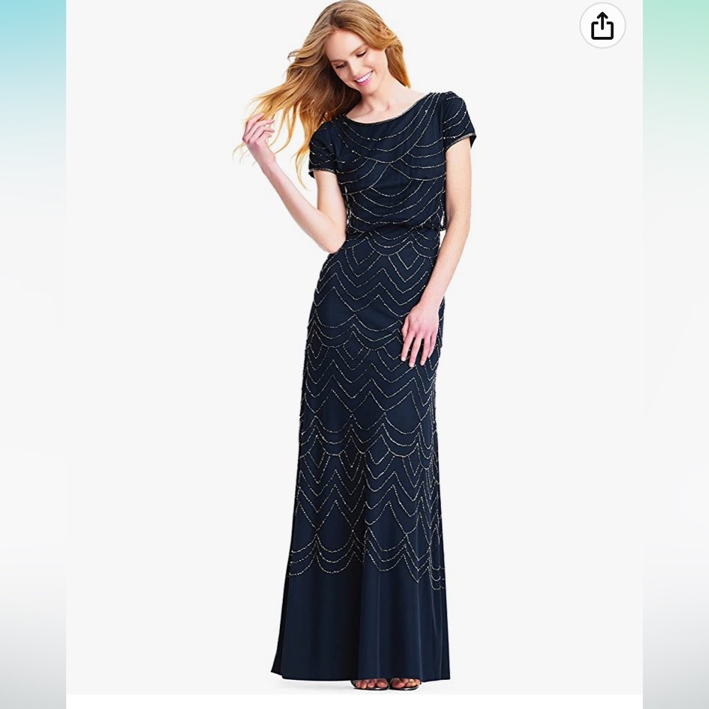 Adrianna Papell Women's Short Sleeve Blouson Beaded Gown Size 6